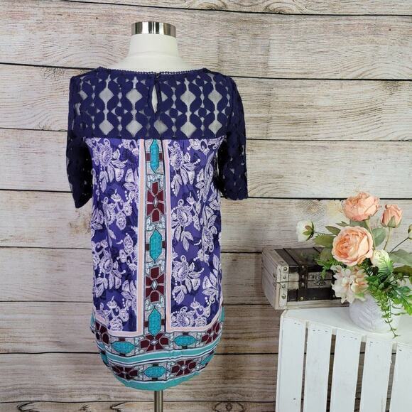 Anthropologie Akemi + Kin Lace Maite Floral Geometric Tunic Top Small - Picture 3 of 8